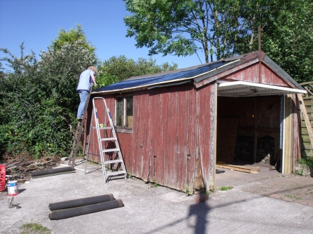 SWMBO_bituming_the_new_ply_roof._Good_girl..jpg